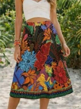 FARM Rio Cool Leopards Floral Midi Skirt S